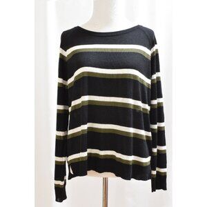 Zara Women's Size M Black/White/Olive Stripes Light Sweater